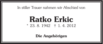 Traueranzeige von Ratko Erkic von 088