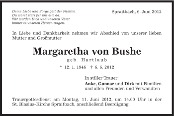 Traueranzeige von Margaretha Von Busche von Gmünder Tagespost