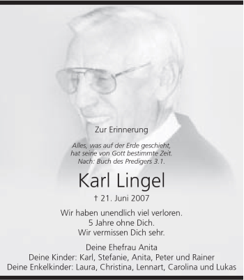 Traueranzeige von Karl Lingel von Schwäbische Post