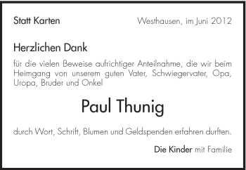 Traueranzeige von Paul Thunig von Schwäbische Post
