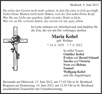 Traueranzeige von Maria Kobel von Gmünder Tagespost