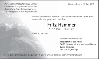 Traueranzeige von Fritz Hammer von Schwäbische Post