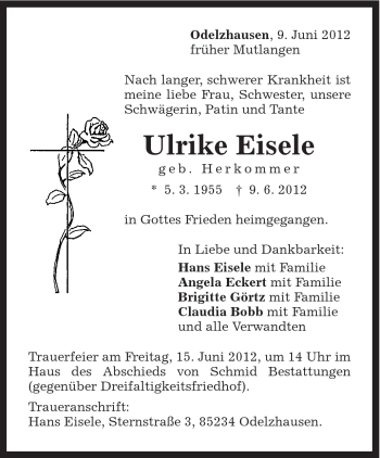Traueranzeige von Ulrike Eisele von Gmünder Tagespost