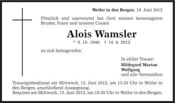 Traueranzeige von Alois Wamsler von Gmünder Tagespost