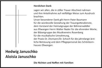 Traueranzeige von Hedwig und Aloisia Januschko von Schwäbische Post