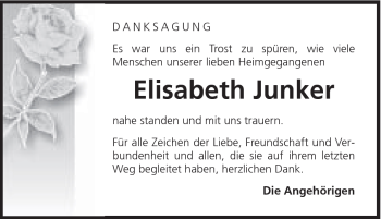 Traueranzeige von Eliusabeth Junker von Schwäbische Post