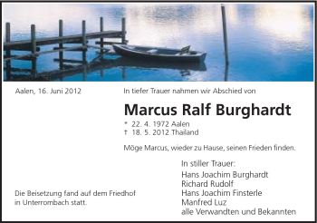 Traueranzeige von Marcus Ralf Burghardt von Schwäbische Post