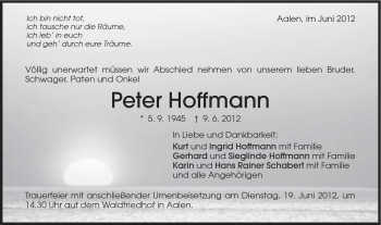 Traueranzeige von Peter Hoffmann von 020