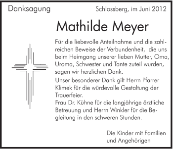 Traueranzeige von Mathilde Meyer von Schwäbische Post