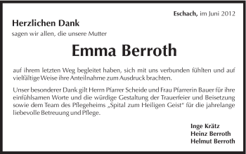 Traueranzeige von Emma Berroth von Gmünder Tagespost
