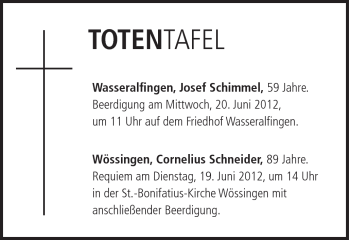 Traueranzeige von Cornelius Schneider von Schwäbische Post