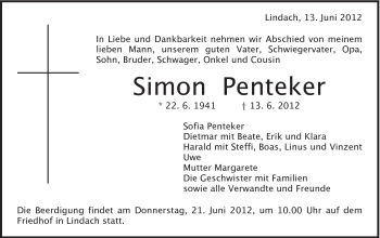 Traueranzeige von Simon Penteker von Gmünder Tagespost