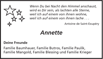 Traueranzeige von Annette Wolf von Gmünder Tagespost
