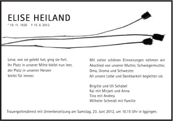 Traueranzeige von Elise Heiland von Gmünder Tagespost