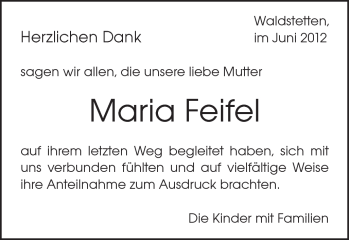 Traueranzeige von Maria Feifel von Gmünder Tagespost