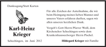 Traueranzeige von Karl-Heinz Krieger von Gmünder Tagespost