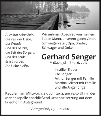 Traueranzeige von Gerhard Senger von 020