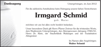 Traueranzeige von Irmgard Schmid von 088