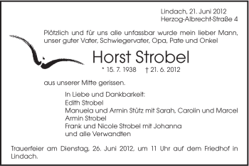 Traueranzeige von Horst Strobel von Gmünder Tagespost