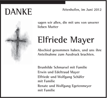 Traueranzeige von Elfriede Mayer von Schwäbische Post