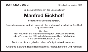 Traueranzeige von Manfred Eickhoff von Schwäbische Post