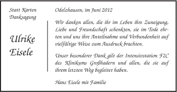 Traueranzeige von Ulrike Eisele von Gmünder Tagespost