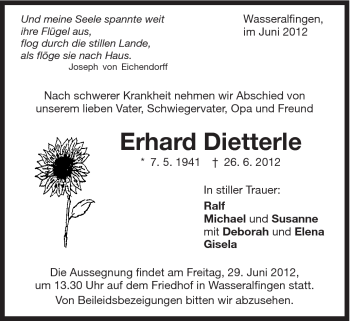 Traueranzeige von Erhard Dietterle von Schwäbische Post