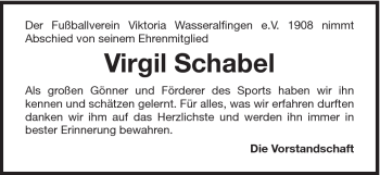 Traueranzeige von Viegil Schabel von Schwäbische Post