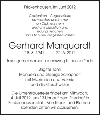 Traueranzeige von Gerhard Marquard von Schwäbische Post