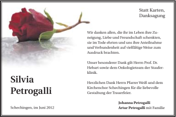 Traueranzeige von Silvia Petrogalli von Gmünder Tagespost