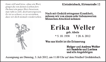 Traueranzeige von Erika Weller von Gmünder Tagespost