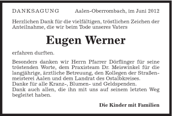 Traueranzeige von Eugen Werner von Schwäbische Post