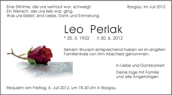 Traueranzeige von Leo Perlak von Gmünder Tagespost