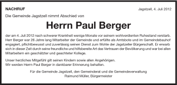 Traueranzeige von Paul Berger von Schwäbische Post