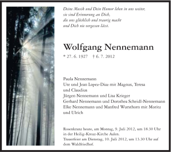 Traueranzeige von Wolfgang Nennemann von Schwäbische Post