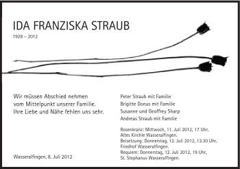Traueranzeige von Ida Straub von Schwäbische Post