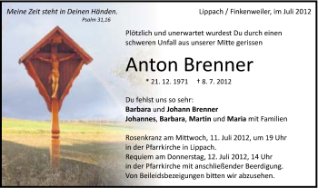 Traueranzeige von Anton Brenner von Schwäbische Post