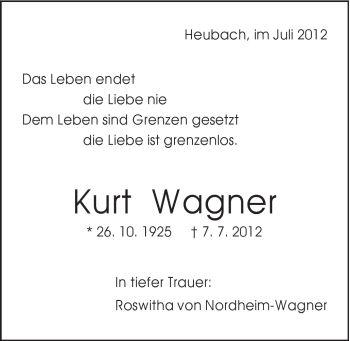 Traueranzeige von Kurt Wagner von Gmünder Tagespost