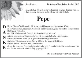 Traueranzeige von Peter Neusser von Gmünder Tagespost