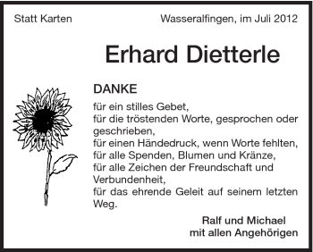 Traueranzeige von Erhard Dietterle von Schwäbische Post