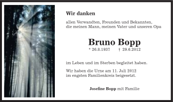Traueranzeige von Bruno Bopp von Schwäbische Post