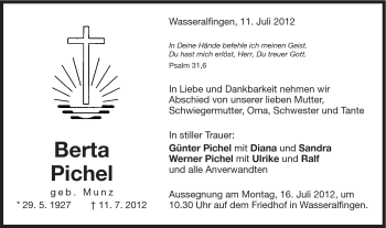 Traueranzeige von Berta Pichel von Schwäbische Post