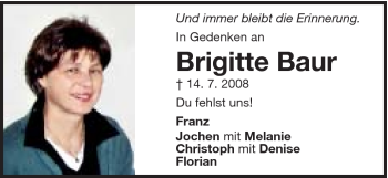 Traueranzeige von Brigitte Baur von Schwäbische Post