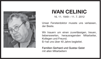 Traueranzeige von Ivan Celinic von Gmünder Tagespost