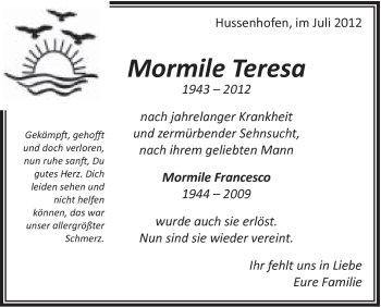 Traueranzeige von Teresa Mormile von Gmünder Tagespost