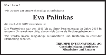Traueranzeige von Eva Palinkas von Gmünder Tagespost