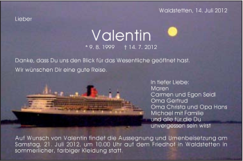 Traueranzeige von Valentin . von Gmünder Tagespost