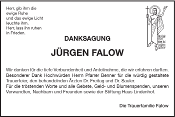 Traueranzeige von Jürgen Falow von Gmünder Tagespost