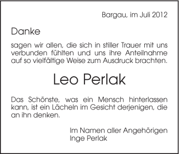 Traueranzeige von Leo Perlak von Gmünder Tagespost