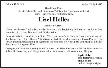 Traueranzeige von Lisl Heller von Schwäbische Post